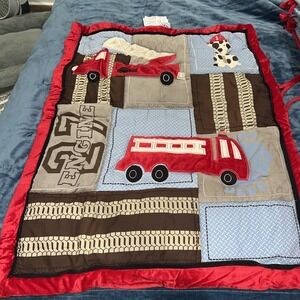 Kids Fire Truck Dog Baby Quilt Blanket Crib Toddler Red Blue